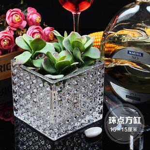 正方形水培玻璃方缸 插瓶 方型鱼缸烛台盆烟灰缸