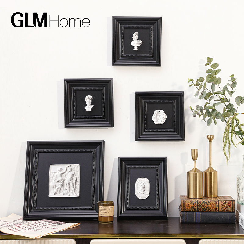 现代简约黑白立体雕塑画复古石膏像画框实木相框挂墙装饰桌面摆台