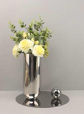 现代不锈钢花瓶摆件客厅插花饰品酒店样板间家居玄关餐厅桌面软装