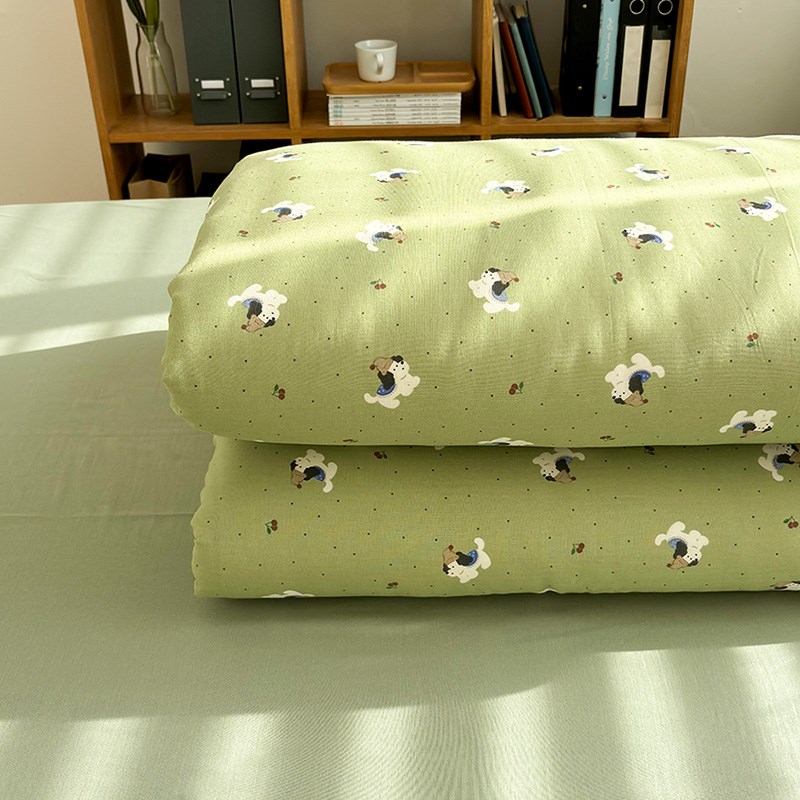 类母婴级全棉有氧层纱奶酪狗单件被清新学生宿舍单人被罩1