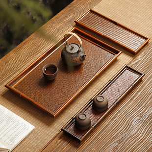 复古长方形手工竹制简约茶托盘 竹编做旧茶盘家用小号干泡茶台日式