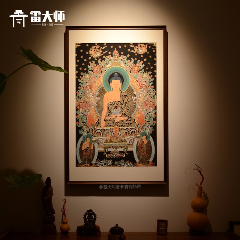 刺绣释迦牟尼唐卡茶室玄关装饰画客厅背景墙挂画沙发餐厅入户挂画
