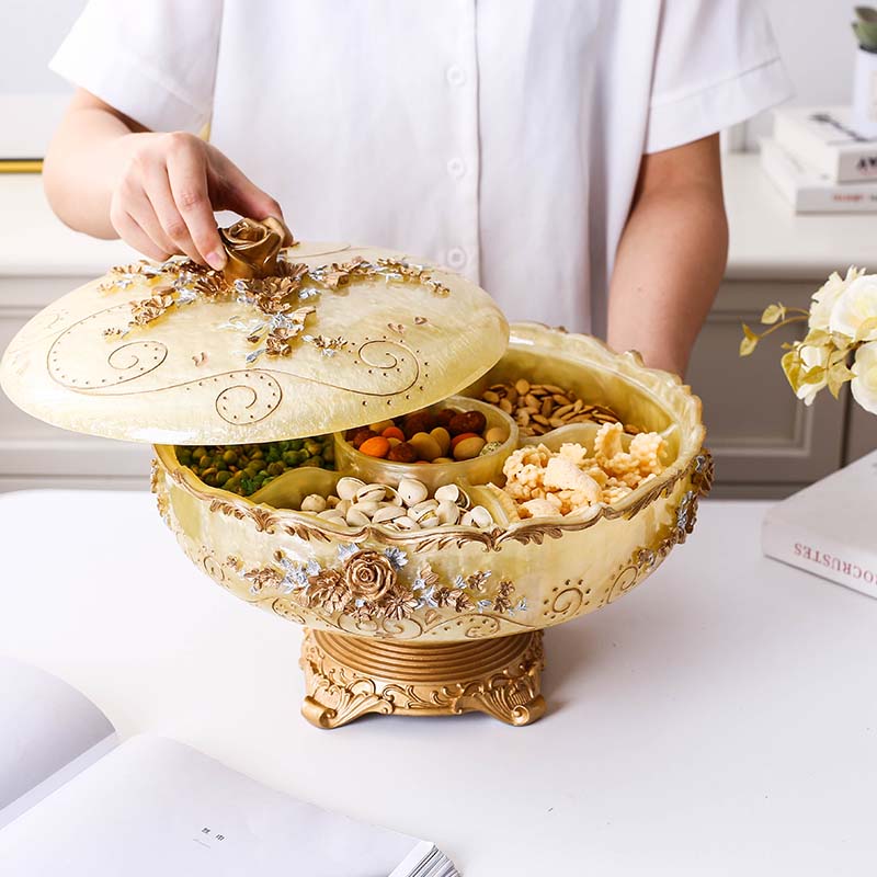 欧式干果盘奢华创意树脂客厅大号茶几家居装饰水果盘三件套家用