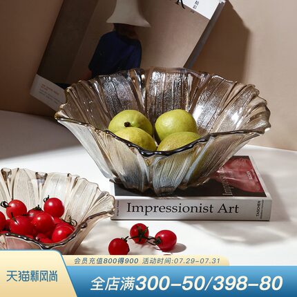 现代简约创意水晶果盘轻奢客厅家用茶几大号个性玻璃水果盘零食盘