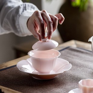 简约陶瓷三才盖碗精致家用敬茶茶碗功夫茶具泡茶器女士礼物 达令