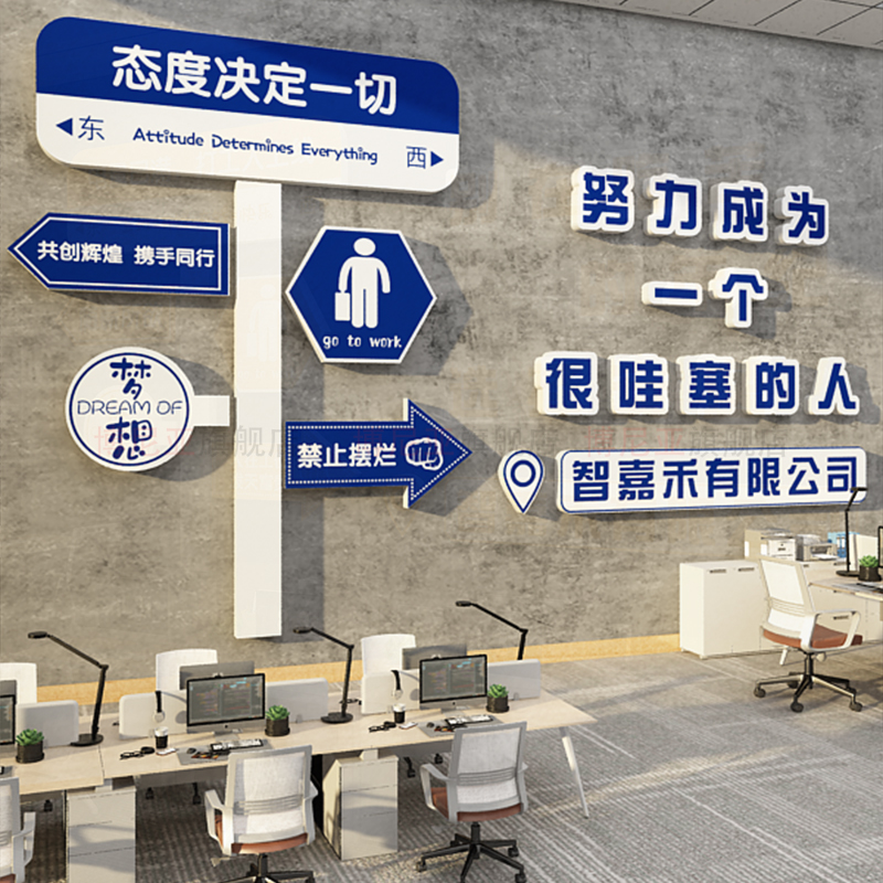 办公室墙面装饰企业文化氛围布置司名字励志标语进门形象背景贴画