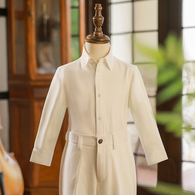 儿童白衬衫长袖加绒保暖抗皱衬衫男童中大童小学生演出主持人礼服