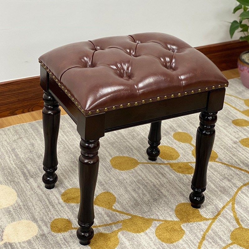 美式化妆凳子实木妆台凳欧式皮质梳妆凳换鞋凳卧室妆凳古筝凳琴凳