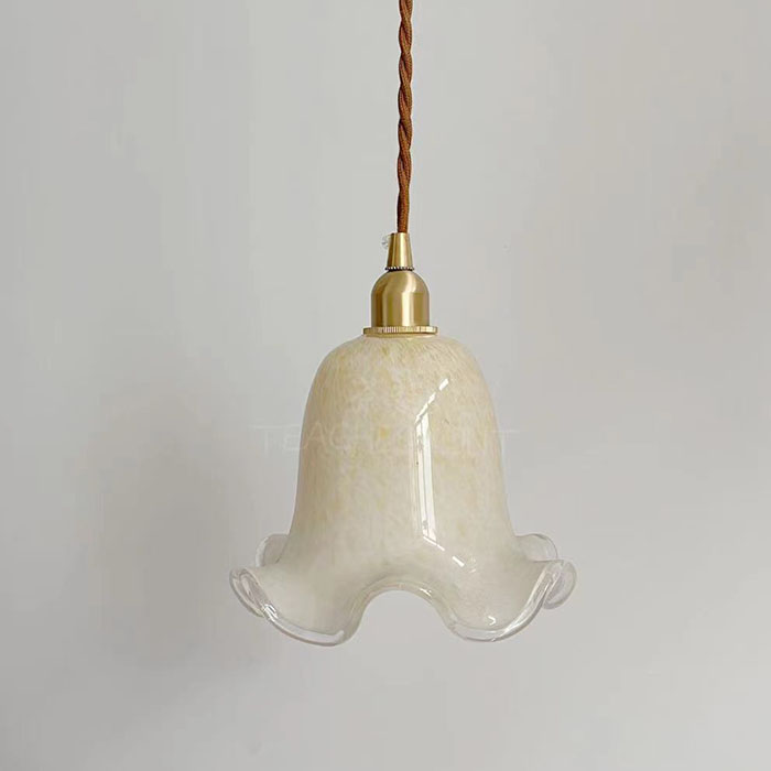 复古法式简约奶油轻奢花苞玻璃小吊灯中古餐厅床头入户玄关茶室