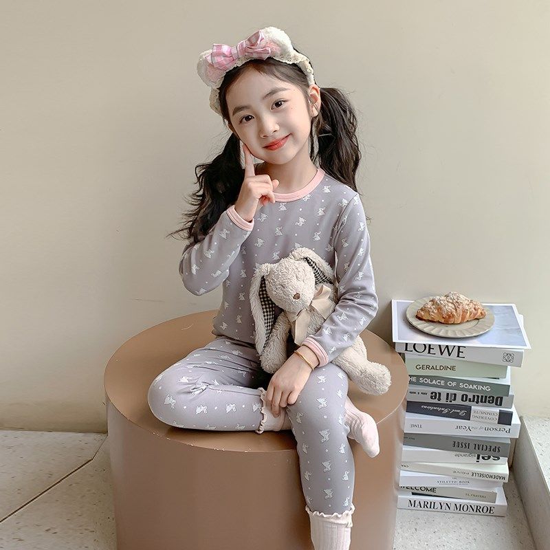 女童秋衣秋裤纯棉a类秋冬儿童保暖内衣套装宝宝棉毛衫加厚家居服