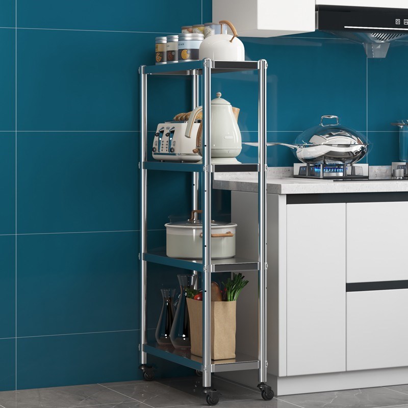 可移动不锈钢置物架带轮多层夹缝收纳架万向推拉放锅架子25宽30cm