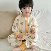 纯棉睡袋春秋儿童连体衣前六后四纱布分腿防踢被宝宝四季 无骨家居