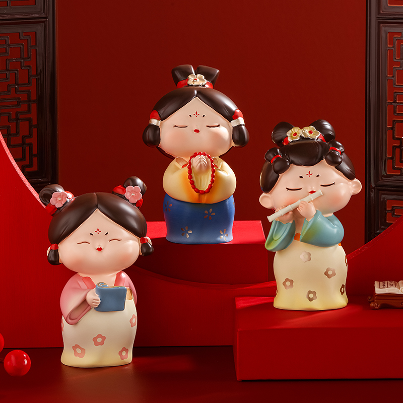 唐宫夜宴侍女国潮古风桌面公仔小摆件办公室工位装饰品玩偶送礼物
