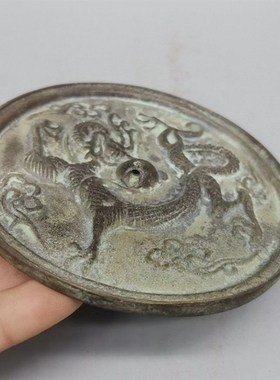 古玩铜器收藏仿古纯铜龙铜镜复古摆件