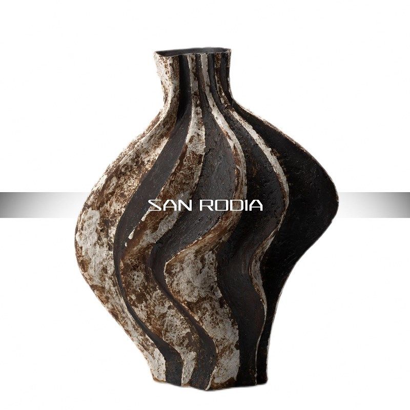 新中式侘寂风扭曲手工彩绘陶瓷花瓶样板间民宿玄关桌面艺术插花器,家居饰品,花瓶,淘宝优惠券,粉丝福利购,淘宝优惠卷