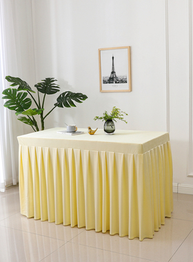 定制会议桌布餐桌台布长方形桌套罩酒店桌裙签到展会活动锦锻台裙