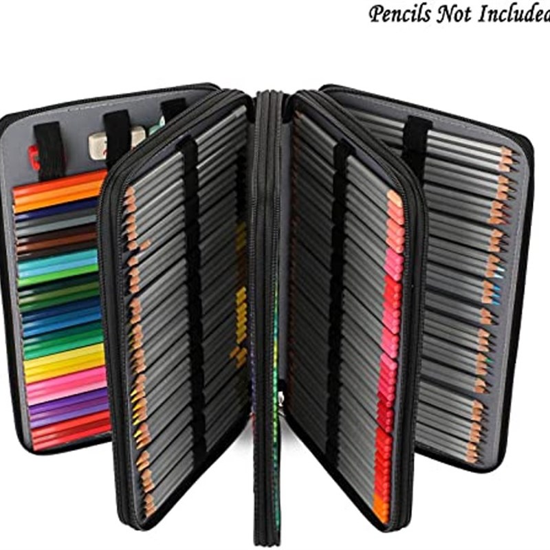 PU 皮革铅笔盒手提大容量笔袋300孔收纳彩色铅笔水彩铅笔