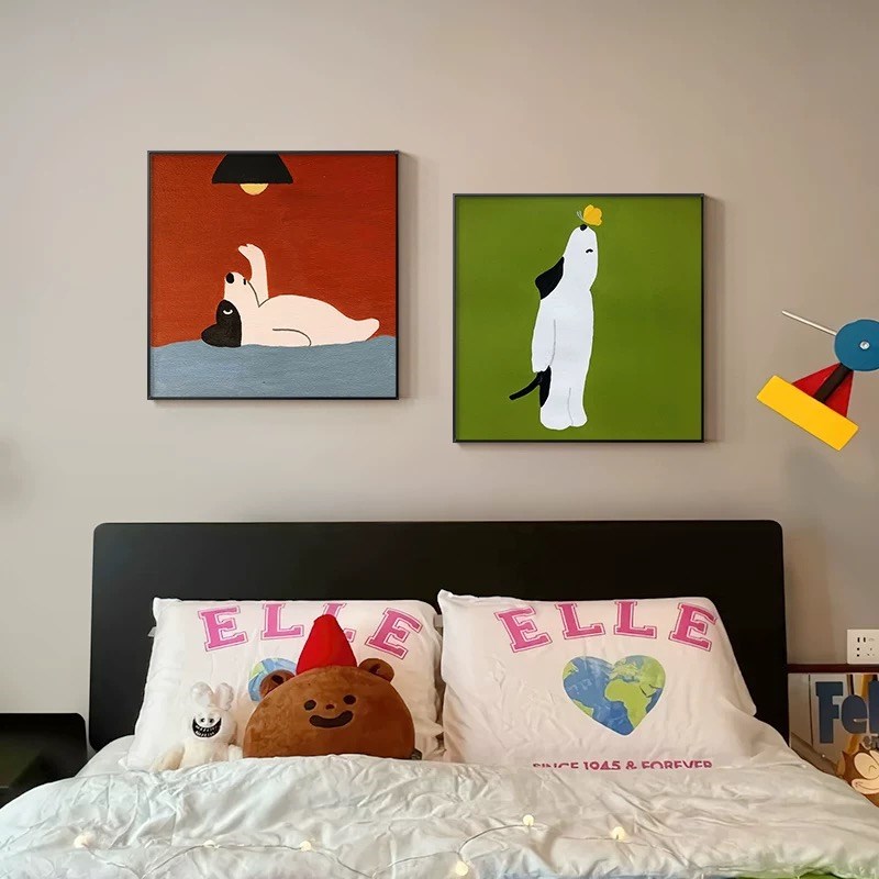 源头工厂正方形客厅装饰画卡通小狗红色儿童房墙壁画现代玄关挂画图片