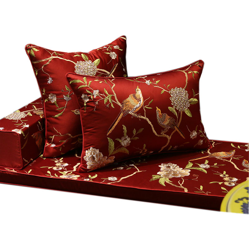 新古典中式花鸟红木沙发实木家具坐垫罗汉床飘窗垫子五件套定做