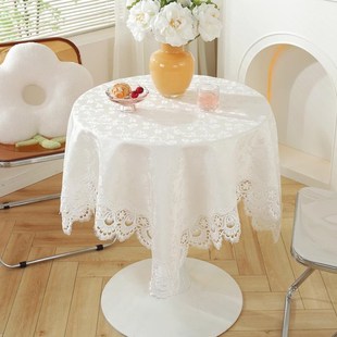 百搭白色蕾丝提圆形桌布盖巾欧式田园布艺防尘小圆台布