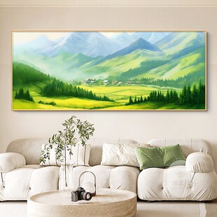 背靠山客厅装饰画纯手绘写实油画山无水图沙发背景墙挂画