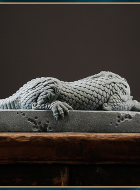 鱼缸造景国风盘龙青石家居茶宠卧龙镇纸精品送礼装饰摆放