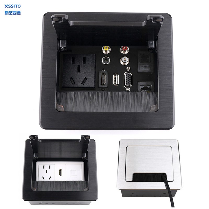 嵌入式多功能铝合金线盒五孔HDMI网络音视频USB电脑办公桌面插座