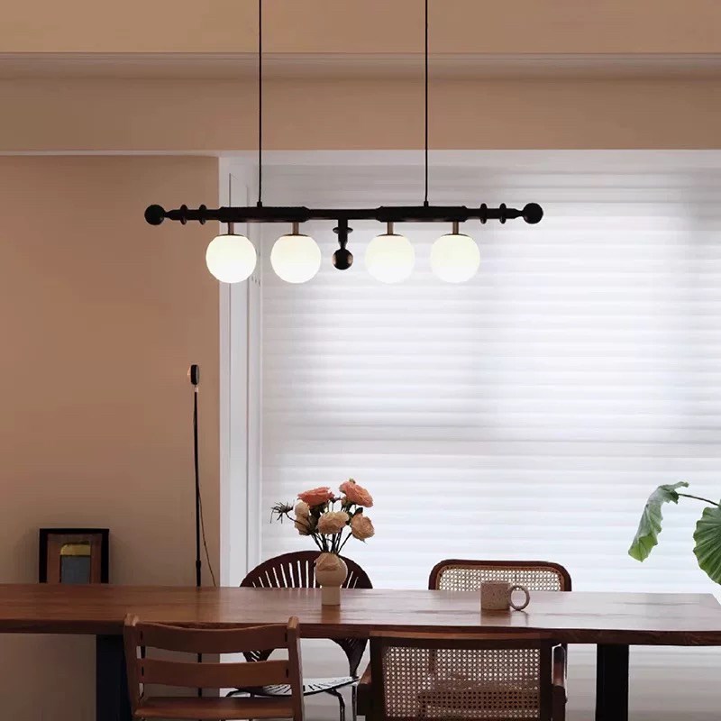 法式中古餐厅吊灯侘寂风餐桌长条灯复古设计师吧台书房实木吊线灯