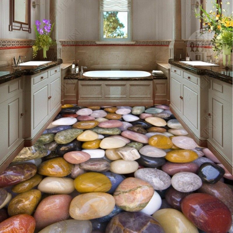 D立体地板地板胶鹅卵石客厅浴室地面翻新个性装饰装修防水