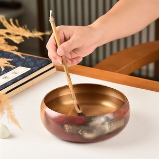 徽昕斋紫铜鎏银笔洗水盂毛笔铜器大号纯紫铜茶洗建水国画笔洗缸书