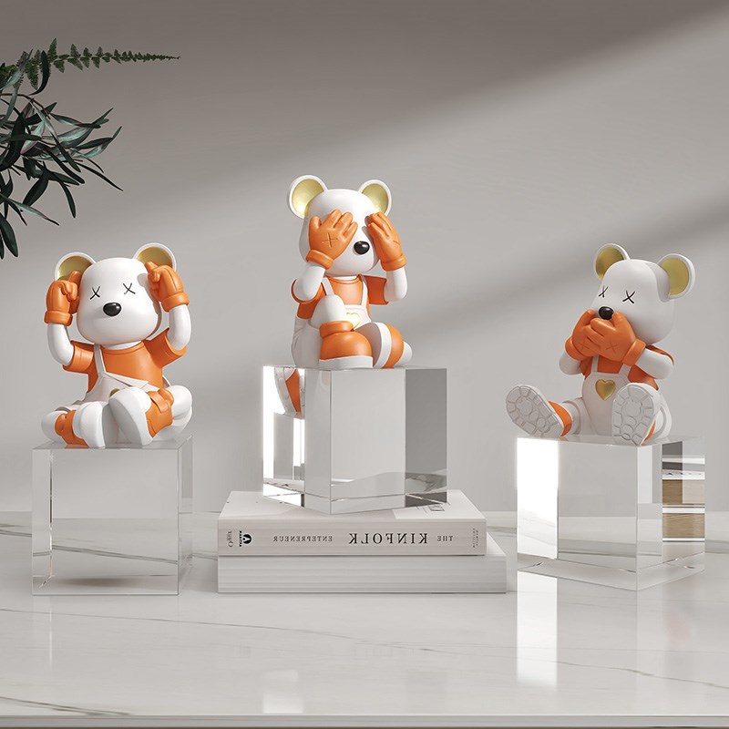 不听不看不说暴力熊客厅酒柜小号装饰品办公室桌面工艺品家居
