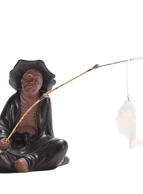 陶瓷人物姜太公垂钓鱼缸流水器假山盆景造景装饰客厅