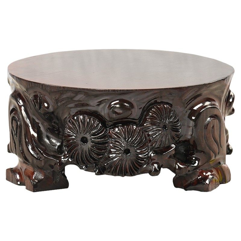 全实木加厚木雕圆形奇石底座石头工艺品瓶盆景托架盘