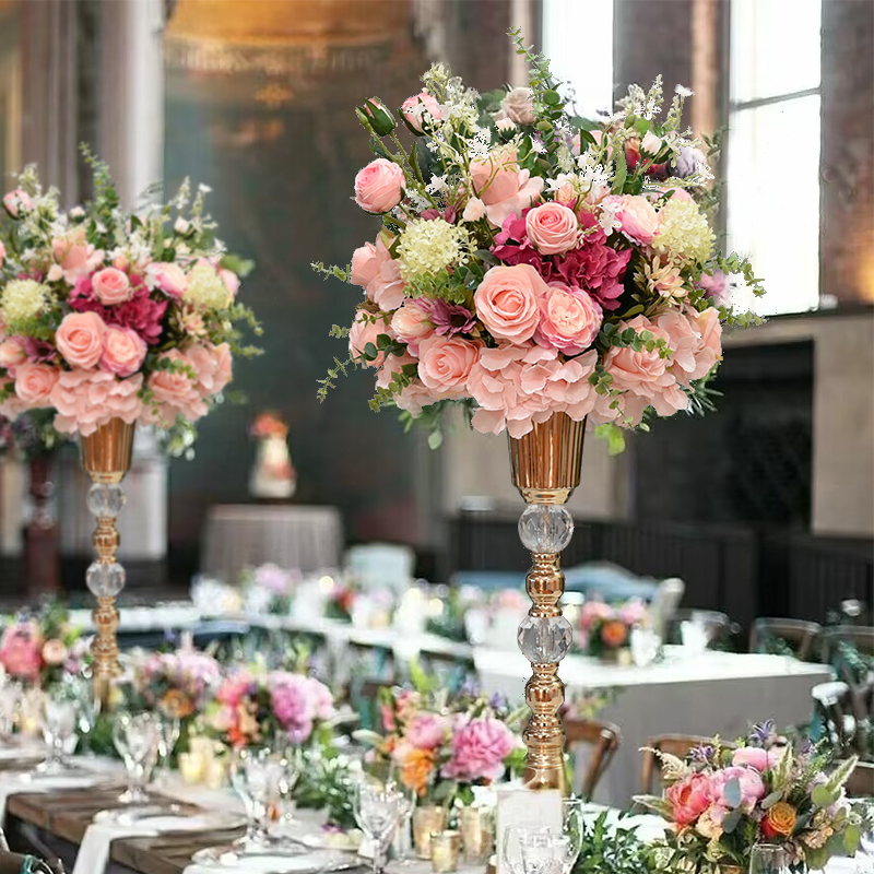 仿真花假花电镀水晶桌花酒店餐厅宴会圆桌中间装饰摆件餐桌花