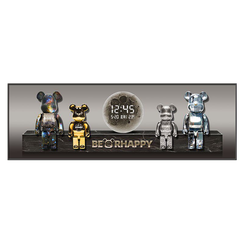 潮玩暴力熊客厅装饰画电子钟表沙发背景墙创意时钟壁灯高级感挂画