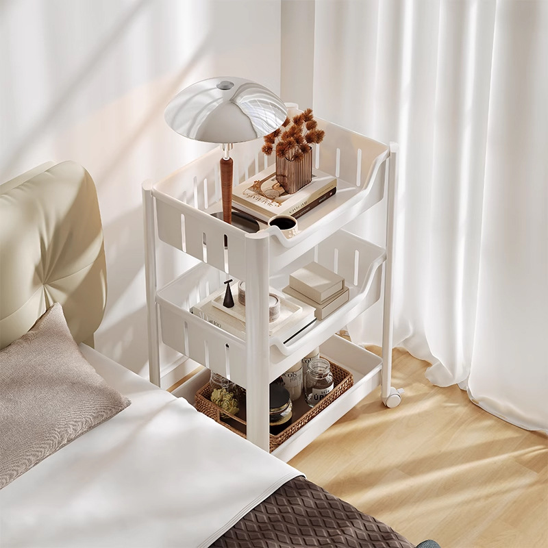 床头柜可移动家用卧室塑料收纳2025新款奶油风儿童极窄床头置物架