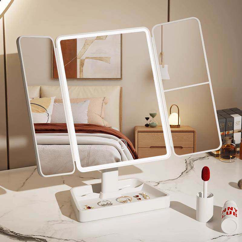 镜子化妆镜led带灯桌面台式可立折叠家用学生宿舍放大梳妆美妆镜