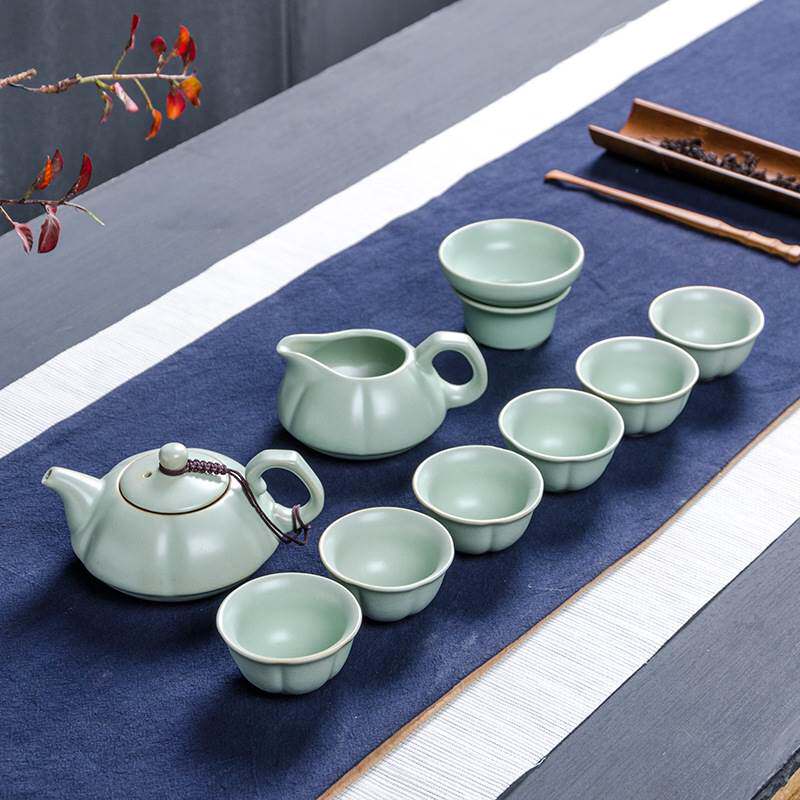 厂家汝窑10头茶具套组青瓷盖碗茶壶功夫整套汝瓷茶杯德化陶瓷礼品