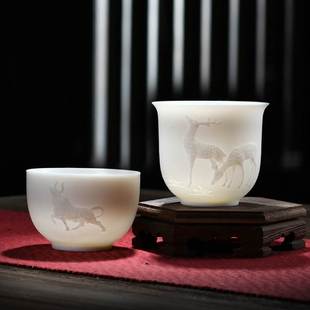羊脂玉白瓷主人杯素烧浮雕品茗杯家用水杯单杯茶盏功夫茶杯闻香杯
