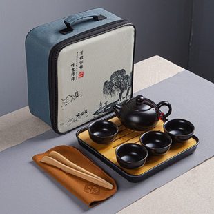 户外旅游便携包快客杯一壶四杯家用茶壶茶盘 旅行陶瓷功夫茶具套装