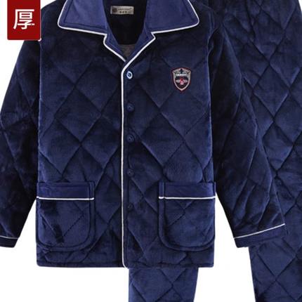 睡衣男冬加厚加绒新款三层夹棉珊瑚绒可外穿中老年家居服保暖套装