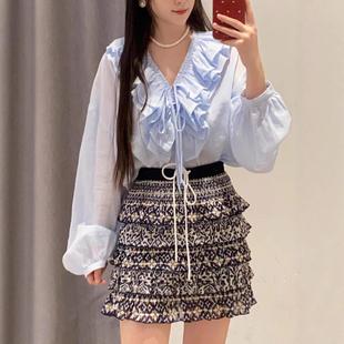 浪漫荷叶边V领薄款 2025新款 衬衫 新款 上衣女宽松防嗮高 25春夏长袖