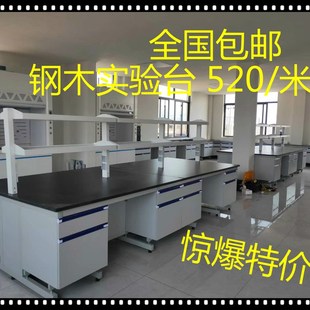 理化实验台钢木中央台全钢边台定制试验桌实验室工作台通风柜
