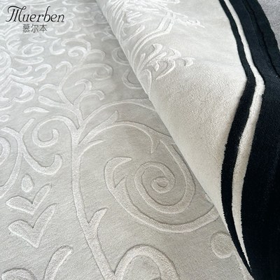 慕尔本纯手工欧式法式雕花高低毛新西兰羊毛加丝地毯圆形客厅卧室