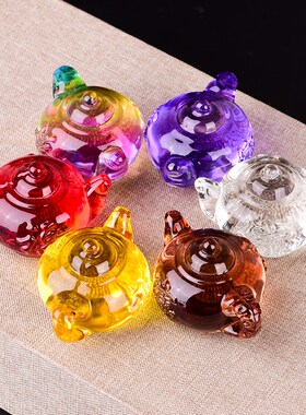 黄水晶把把壶手把件琉璃小茶壶装饰打麻将赢神钱器吉祥物礼品