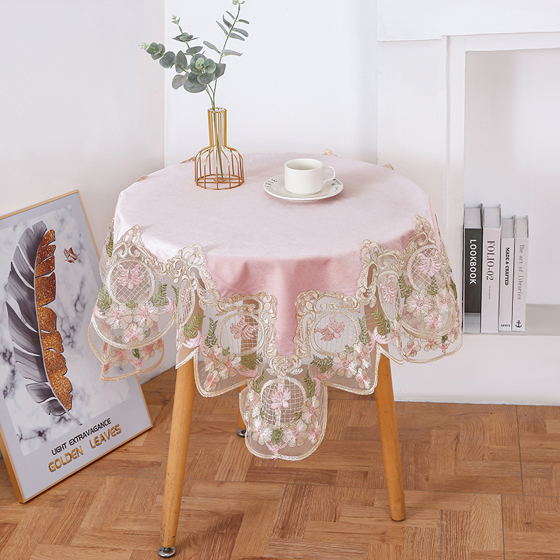 布艺餐桌布家用圆形桌布欧式桌布小圆桌蕾丝盖巾丝绒玻璃茶几布
