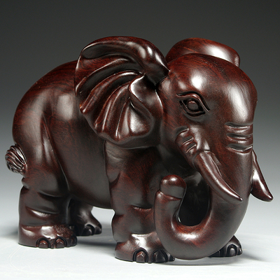 黑檀木雕刻大象一对家居客厅电视柜木头象装饰工艺品乔迁送礼