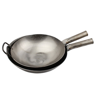 加厚传统炒锅无涂层熟铁圆底炒锅饭店厨师爆炒铁锅老式炒瓢