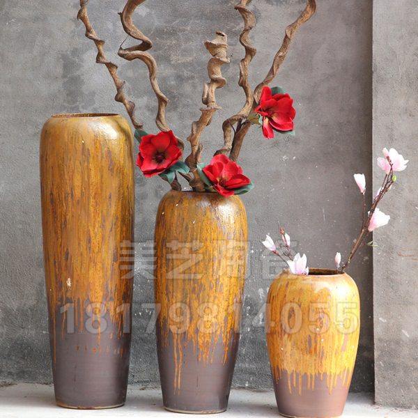 饭店装饰大花瓶餐厅装饰缸陶罐组合客厅艺术花坛大堂花艺景观摆设