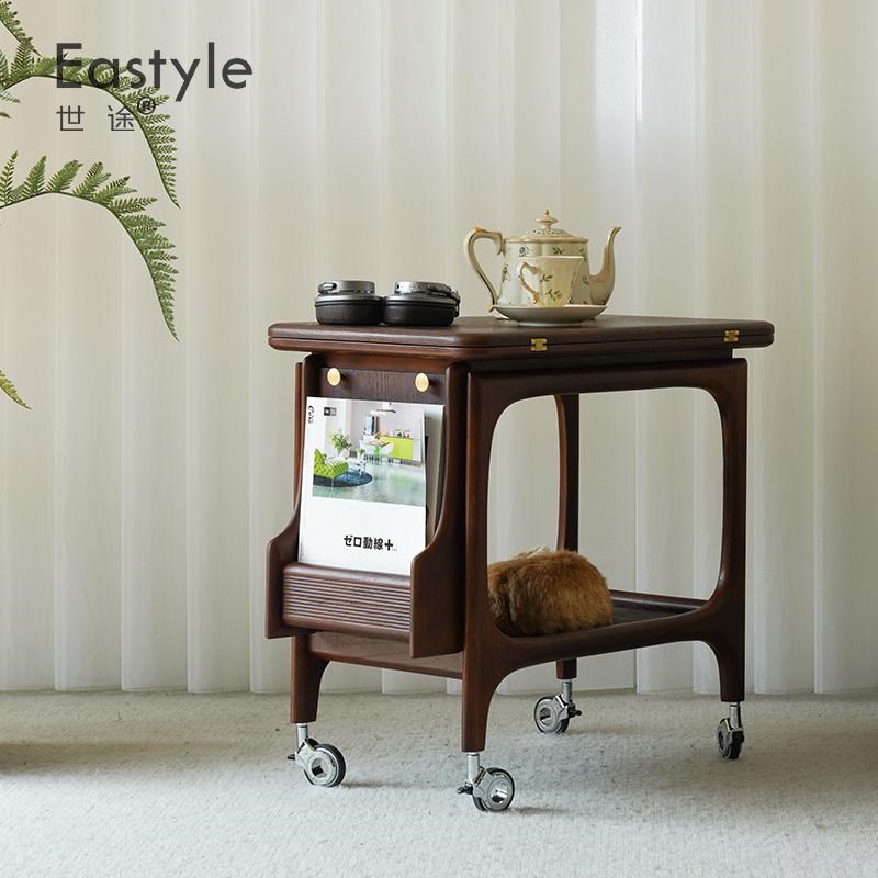 中古多功能实木茶几移动边几客厅家用小I户型滚轮推车折叠桌面置